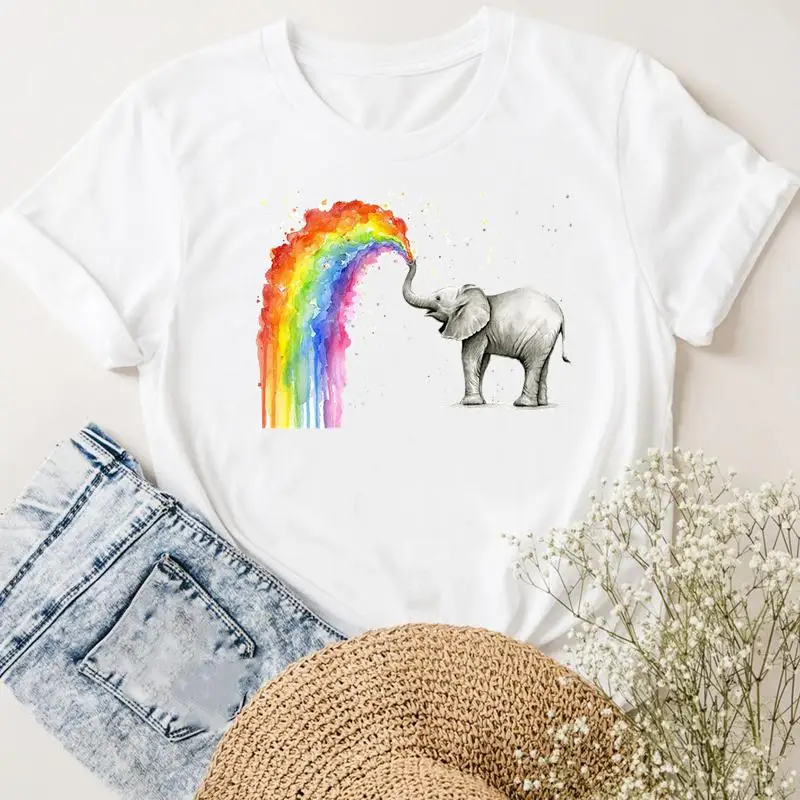

Graphic Tee T-shirts Female Women Clothing Short Sleeve Ladies Elephant Love Sweet New Fashion Casual Summer Tshirt Clothes