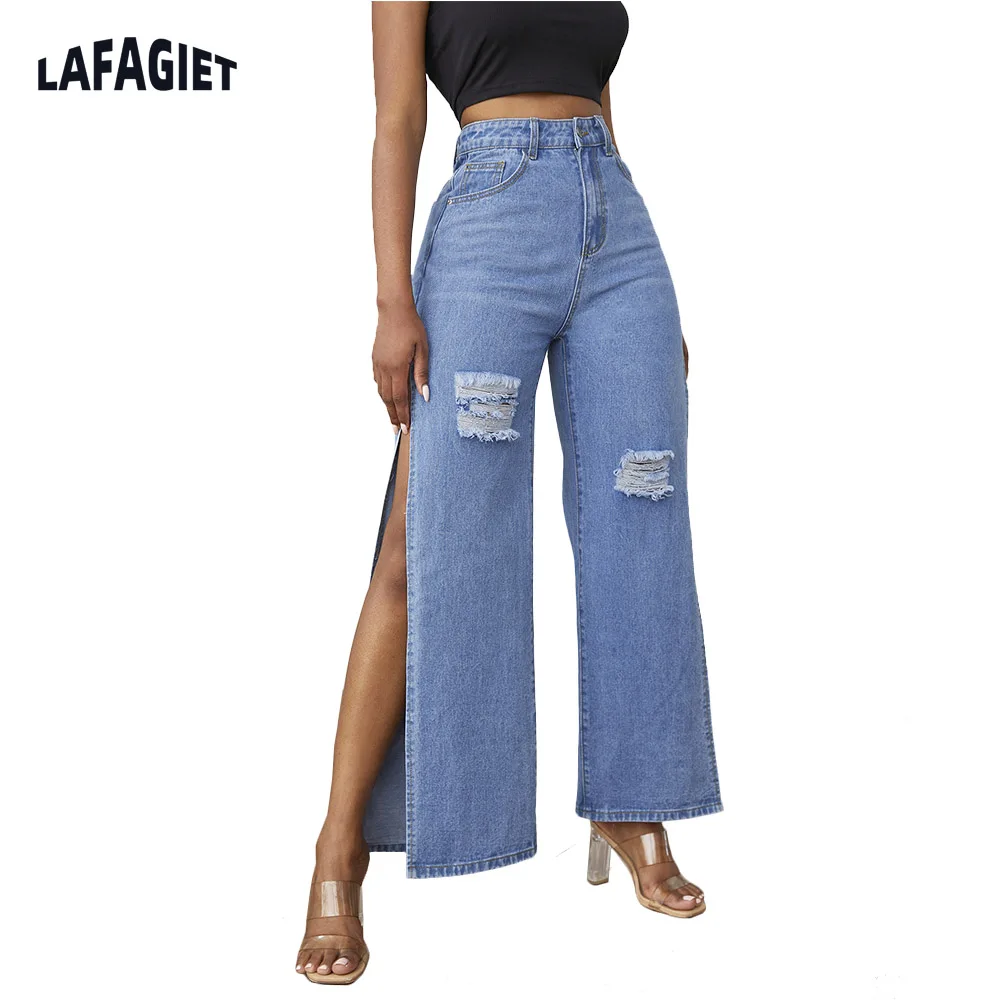 Fashion Women Wide Leg Jeans High Waist 