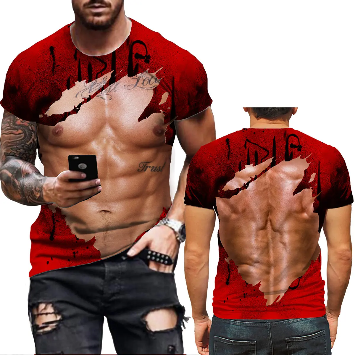 

2022 Men's T-shirt Funny Muscle Pattern Print T-shirt Summer Round Neck Cool Oversize Muscle Streetwear Clothing Tshirt Men