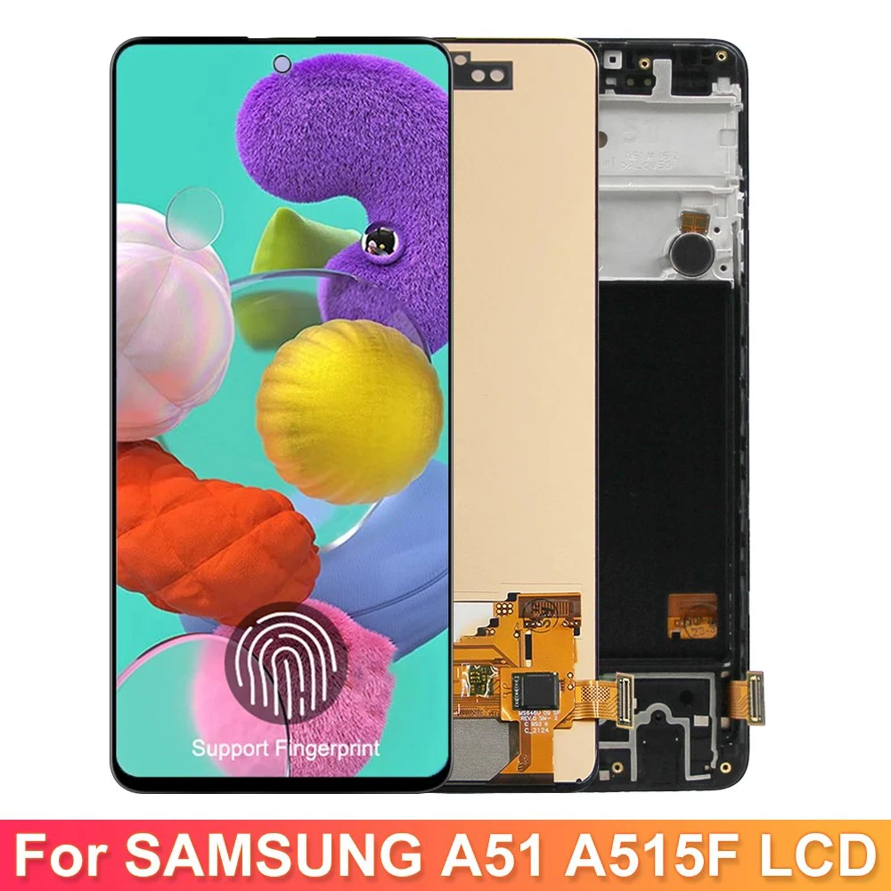 

6.5'' AMOLED A51 Display For Samsung Galaxy A51 A515 A515F LCD Touch Screen Digitizer Assembly Replacement, With Fingerprint