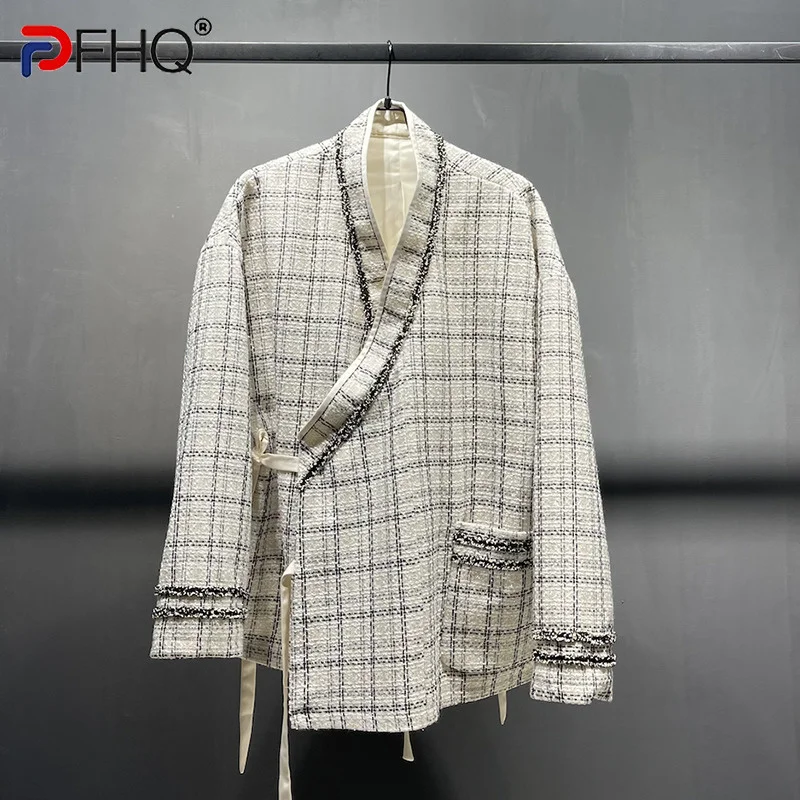 

PFHQ Blazer Design Plaid Wornout Splicing Men's Jacket High Quality Original Elegant Male Coat Clothes Free Shipping Spring Suit