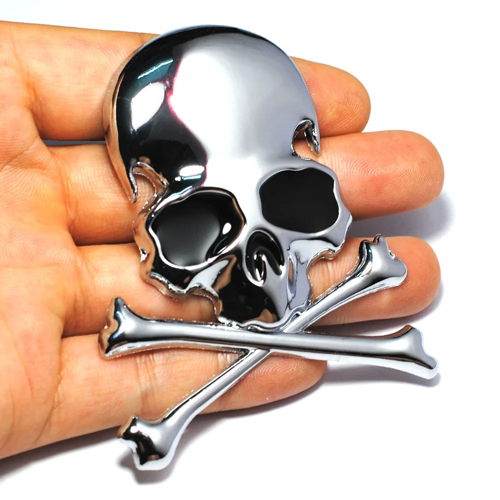 

7.2X6Cm 3D Metalen Schedel Skelet Gekruiste Auto Motorfiets Sticker Truck Label Embleem Badge Auto Styling Decoratie Accessoires
