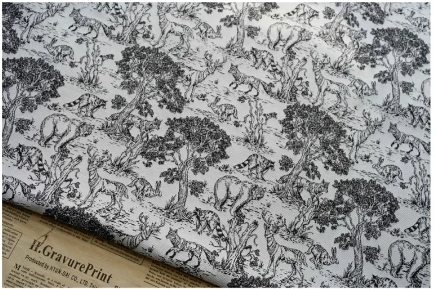 45 см x 135 окрашенная в пряжу с животным узором жаккардовая ткань лесной стиль