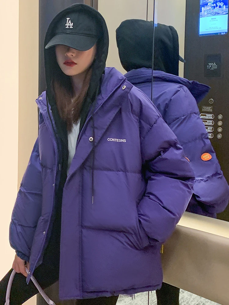 Women's Down Cotton Jacket Winter Casual Loose Thick Warm Hooded Parkas Lady Korean Style Solid Color Coat Female New Clothes
