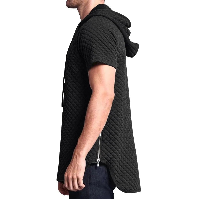 2023 New Style Mens Brand Gym Clothing Bodybuilding Waffle Short Sleeve Hooded Vest Fitness Pullover Workout Sportswear Tops Mal