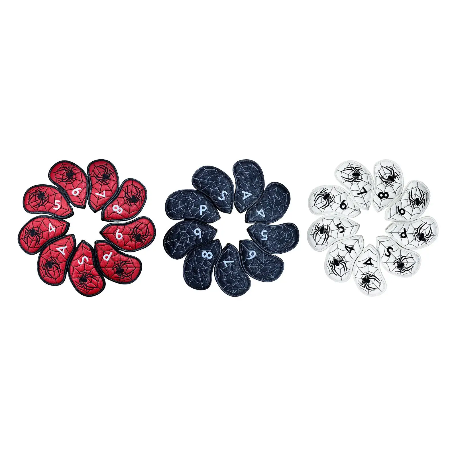 

9 Pieces Golf Iron Head Covers Set Classic Spiders PU 4-9,P,A,S Protector