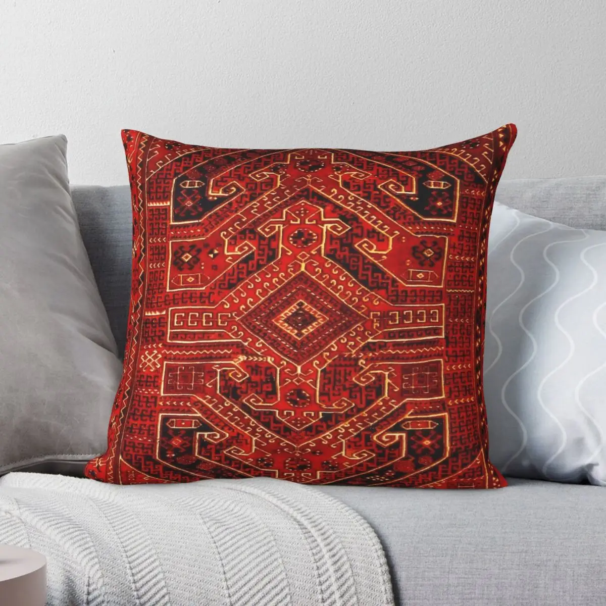 

Anatolian Rug Pillowcase Polyester Linen Velvet Pattern Zip Decor Pillow Case Sofa Seater Cushion Cover