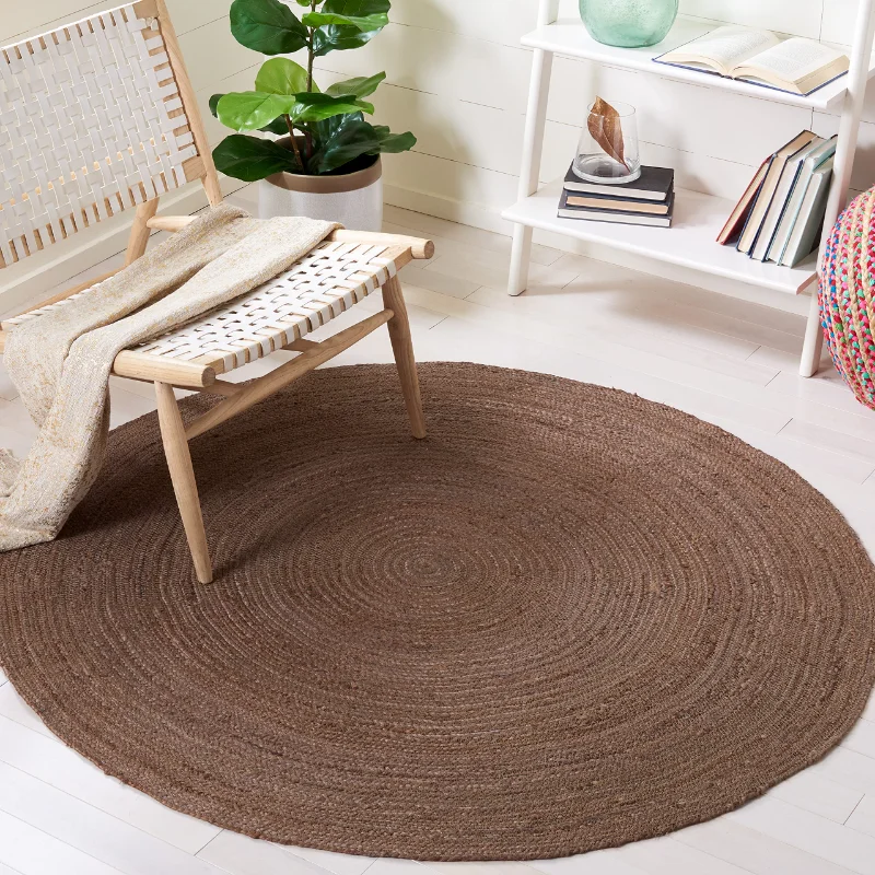 Rug 100% Natural Jute Carpet Coffee Color Round Rug Handloom Braided Plain Decoration Home Living Room Area Floor Mat