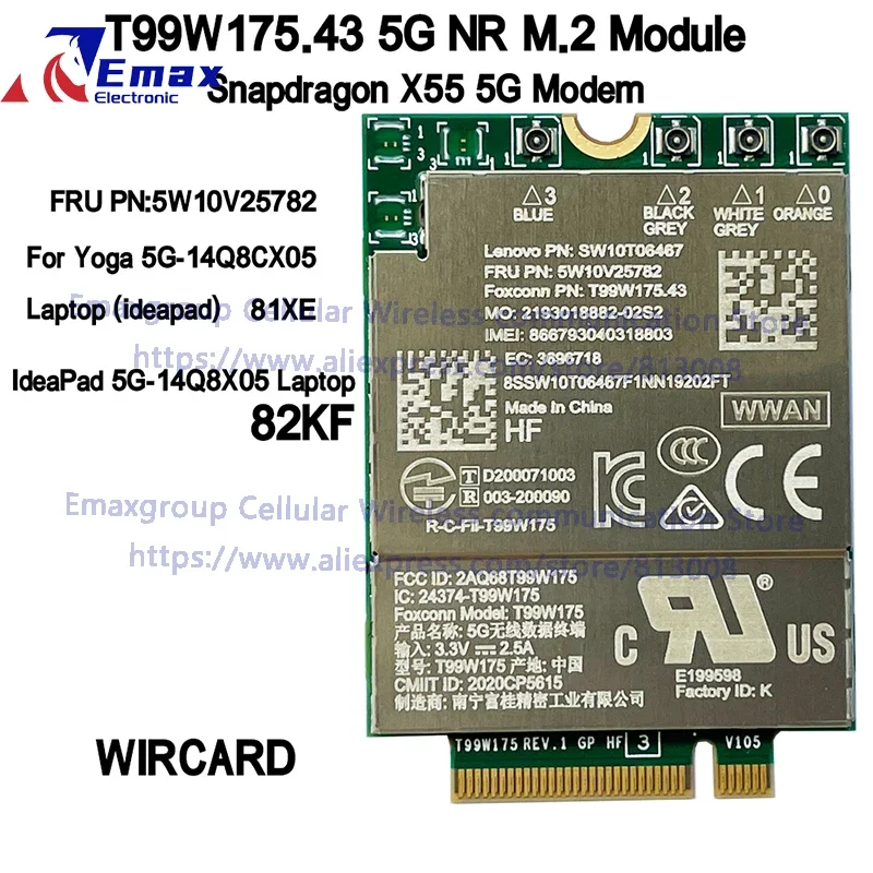 1 шт. T99W175 T99W175.43 5G NR M.2 5G модуль FRU 5W10V25782 X55 5G модем для йоги 5G-14Q8CX05 ноутбук IdeaPad 5G-14Q8X05 ноутбук владимир владимирович видеманн маги йоги мистагоги