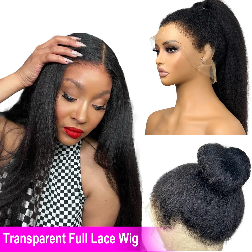

Transparent Yaki Full Lace Wig Human Hair 30 Inches Pre Plucked Brazilian Remy Human Hair Wigs For Black Women With Baby Hair