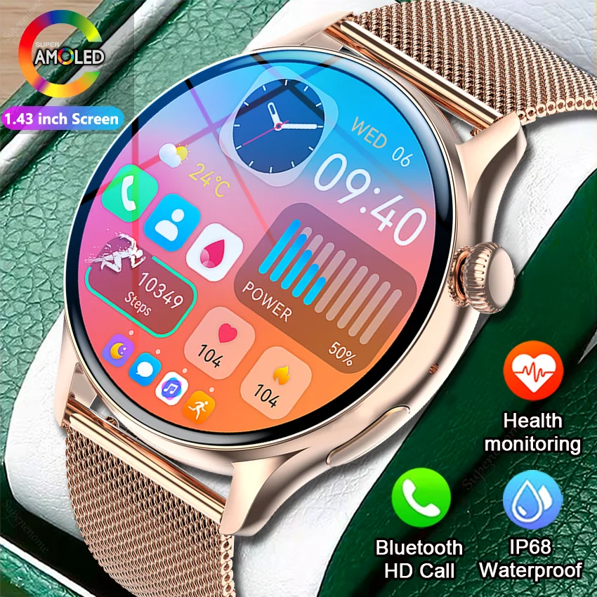 

SUPENENOME Smartwatch Women 466*466 AMOLED 1.43" HD Screen Always Display Time Bluetooth Call IP68 Waterproof Sports Smart Watch