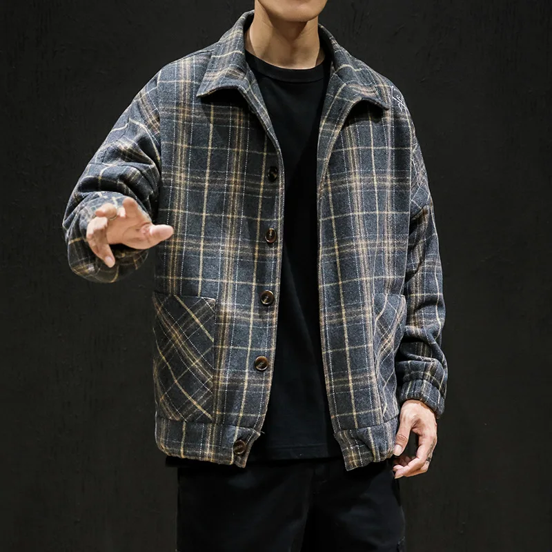 New autumn and winter plaid jacket popular men's casual all-match top clothes trend coat Men's winter jackets parkas Man coat