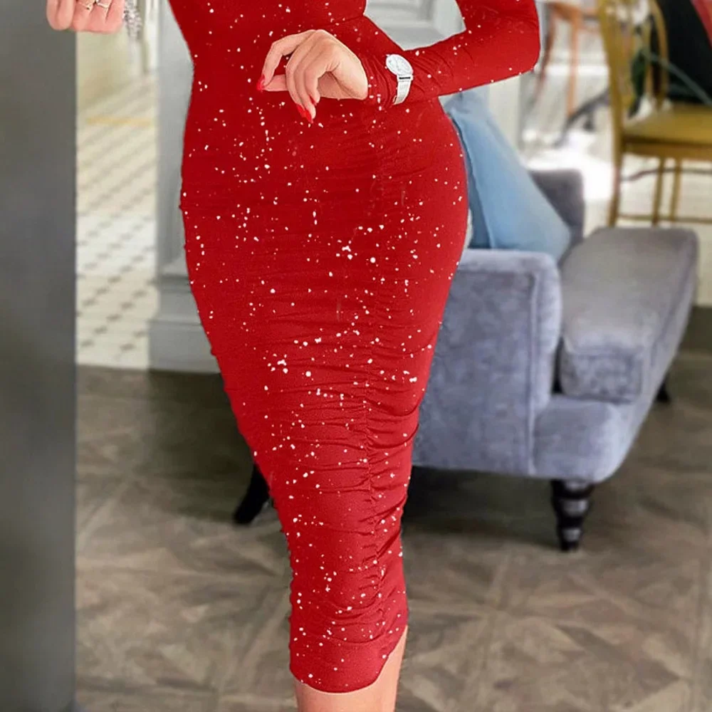 Женское облегающее мини-платье с высокой талией и длинными рукавами