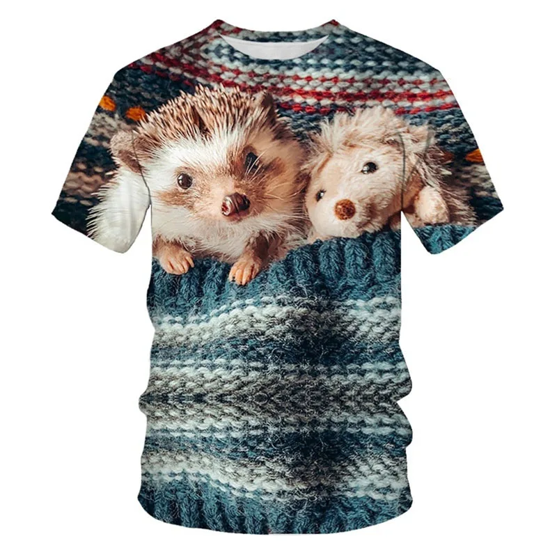 

New Men's Fashion 3d Hedgehog Pattern Printed T-shirt Casual Funny Short-sleeved T Shirt Summer Cool Streetwear Women Tees Tops