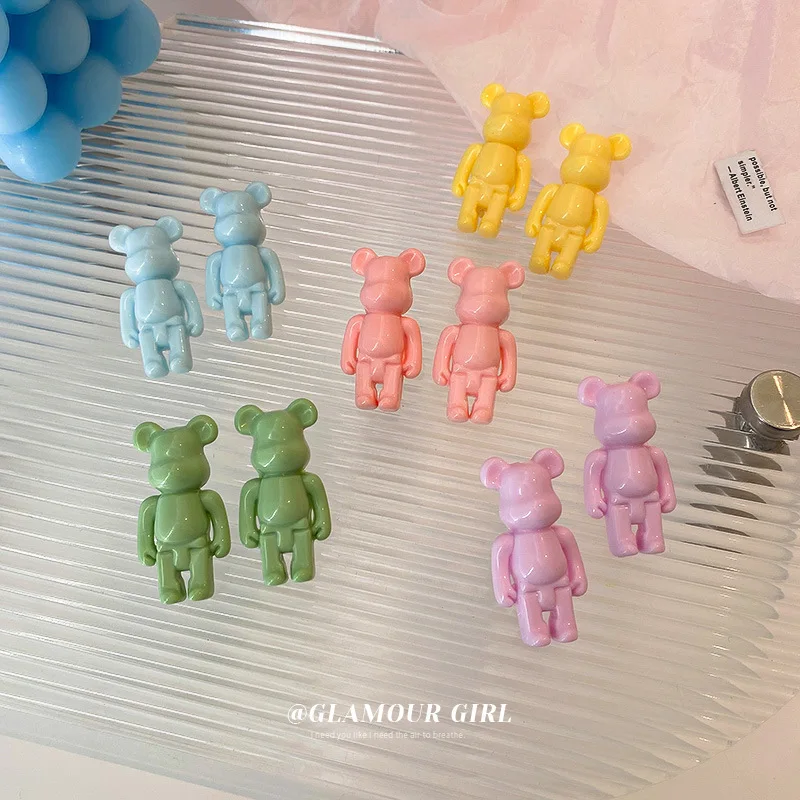 

Cute Lovely Rainbow Resin Arcylic Bear Earring for Women Girl Colorful Cartoon Animal Statement Drop Earrings Holiday Pendientes