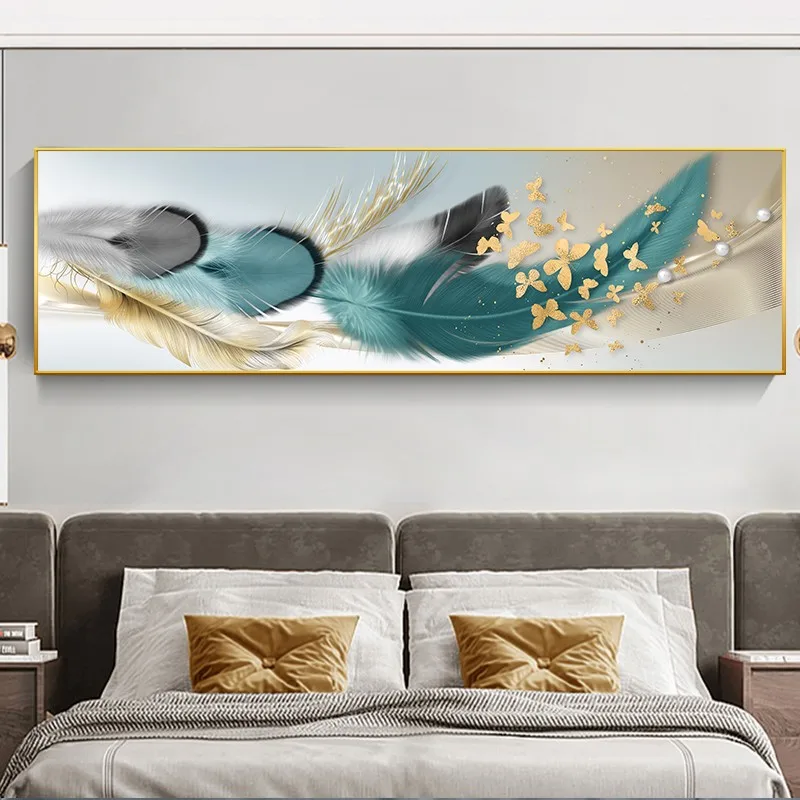 

Abstract Luxury Golden Feathers Gold Foil Deer Wall Art Canvas Painting Poster Print Horizonta Picture for Living bed Room Decor