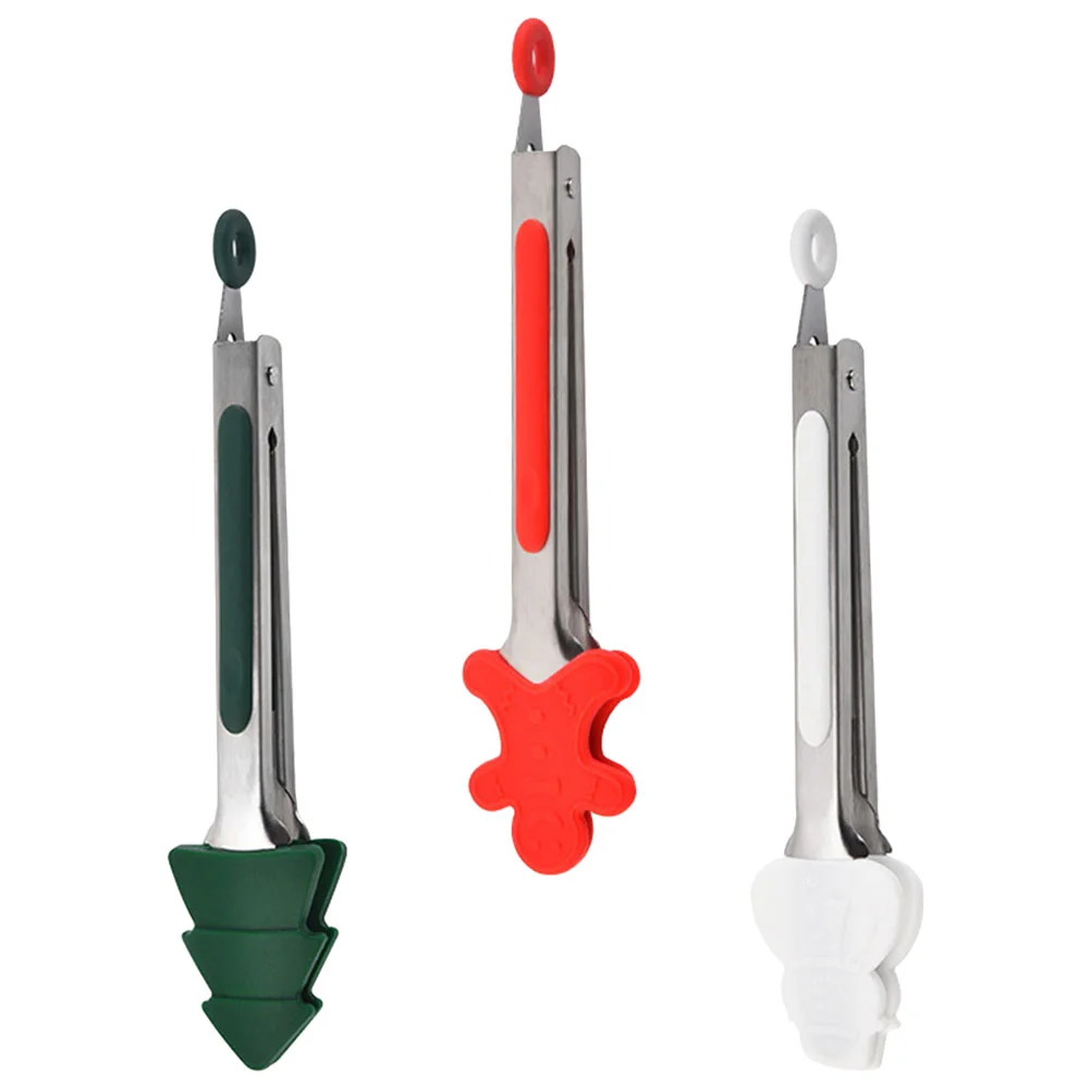 

Tongs Silicone Cooking Serving Christmas Tongsteel Stainless Kitchen Bbq Salad Gripper Grill Steak Bread Ice Baking Handle
