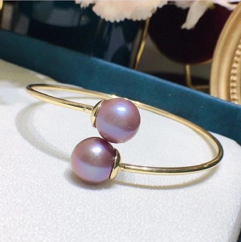 Великолепный AAAA Большой 11-10 мм круглый Южно-Китайский Морской фиолетовый жемчужный браслет 925S-