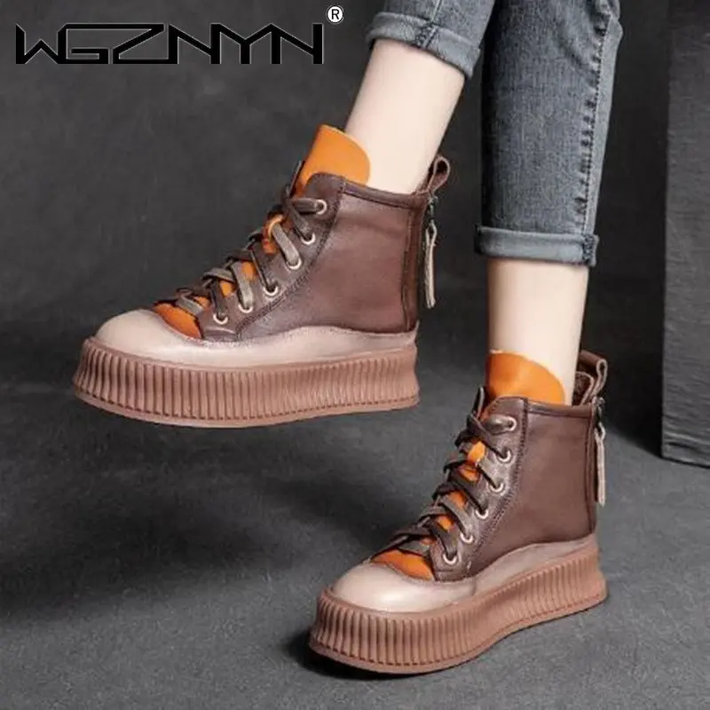 

Fashion Womens Ankle Boots 2023 Winter Retro Style Genuine PU Leather Female Shoes Ankle Boots For Women Thick Sole Autumn Shoes