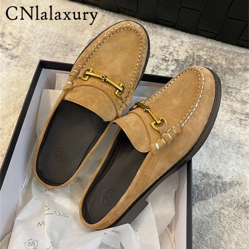 

CNlalaxury 2022 New Spring Summer Fashion Women Genuine Leather Flat Mule Shoes Half Slippers Casual Solid Simple Shoes Female