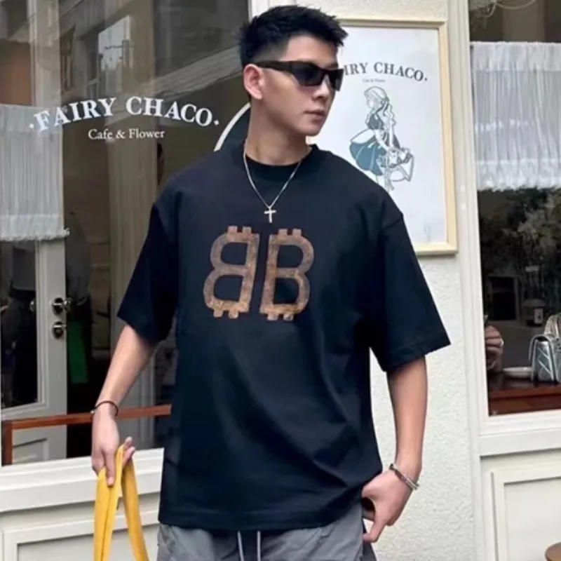 

HIGH QUALITY VETEMENTS T-SHIRTS Washed Destroyed Printed BB Logo Tops Mens Womens Oversized VTM T-Shirt With Tags