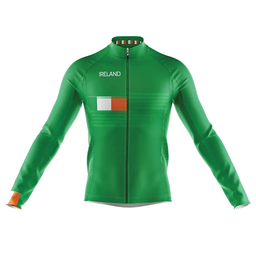 

Team 2022 Cycling Long Sleeve Jersey Spring and Autumn Cycling Clothing Men's Green Ireland Road Bike Shirts Bicycle Tops