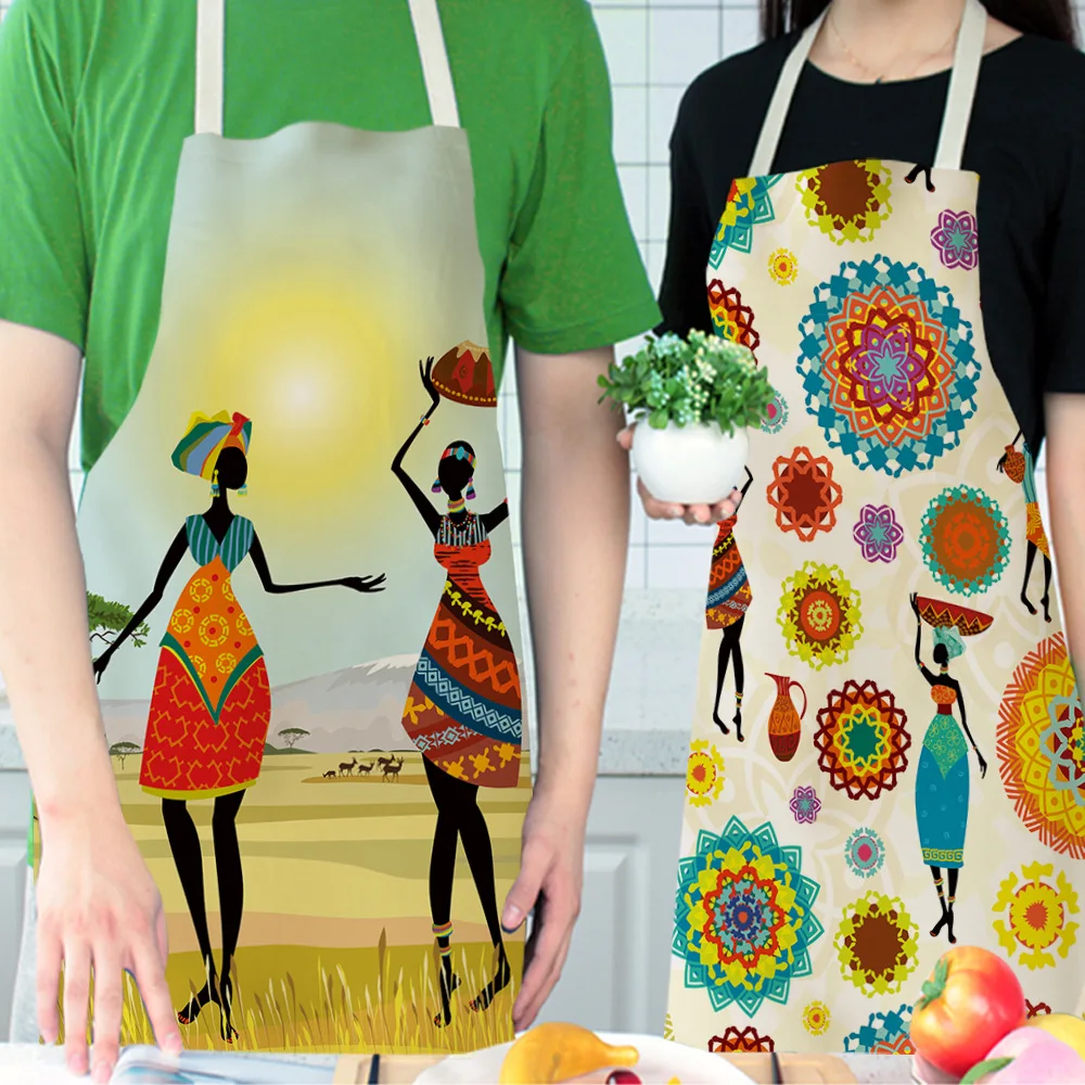 Фартуки для кухни в африканском стиле женщин нагрудники из хлопка и льна