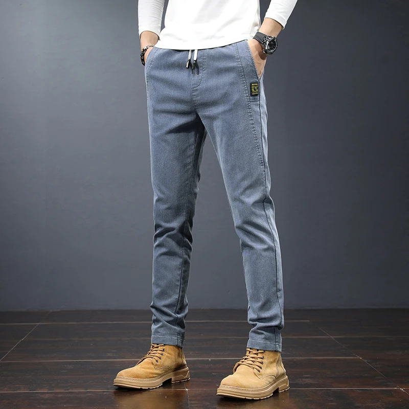 CUMUKKIYP Брюки мужские облегающие повседневные эластичные длинные штаны с прямыми