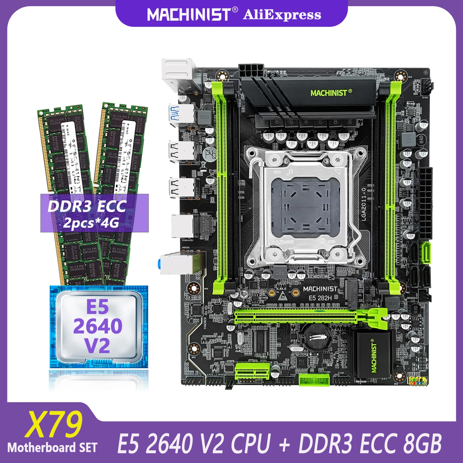 

Набор материнской платы MACHINIST X79 с комплектом LGA 2011, процессор Xeon E5 2640 V2 2x4 = 8 ГБ DDR3 ECC, оперативная память SSD NGFF M.2 SATA 3,0 282H