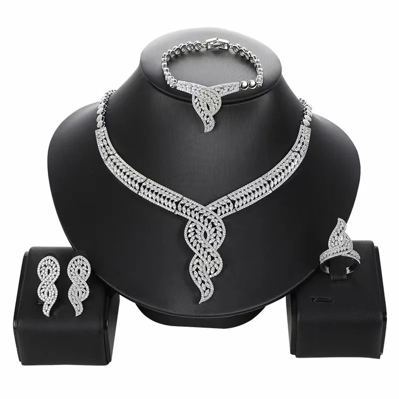 Newly Design 4PCS CZ Jewelry Set Exquisite Cubic Zircon Earrings Necklace Bracelet Ring For Women Wedding Party Accessories Gift