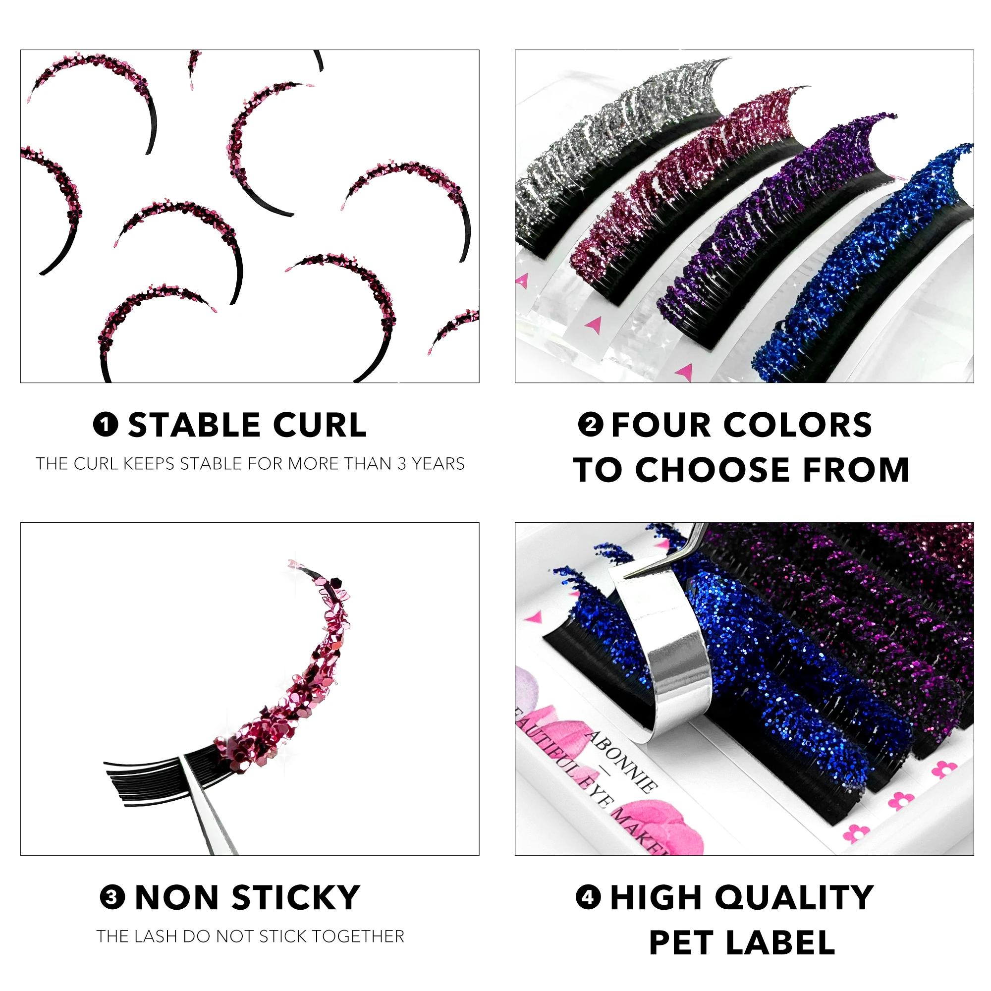 Фото Abonnie Glitter Colorful Eyelash Extensions 12-18mm Silver Pink Purple Blue Shine Color Eye Lashes Faux Mink Cilios №5