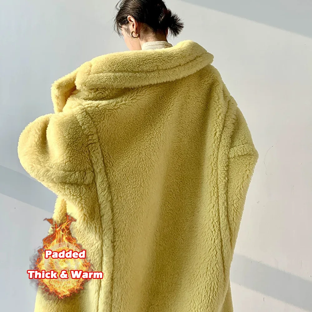 Luck A Women Winter Longer Faux Fur Warm Coat Long Sleeve Female Thick Teddy Bear Coat Casual Loose Oversize Outwears