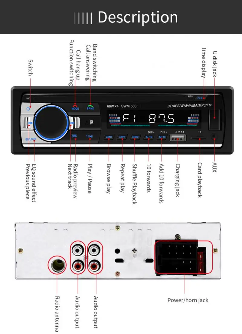 Автомобильный FM-радиоприемник 1 Din стерео MP3-плеер цифровое Bluetooth-совместимое