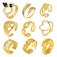 vnox chic gold color leaves rings women gift jewelry stainless steel wheatear heart charmanillos acero inoxidable mujer