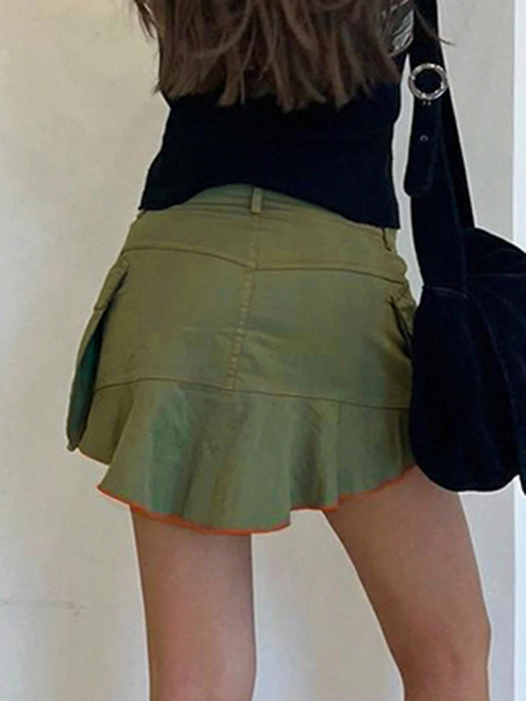 Rockmore зеленые прямые джинсовые юбки Женская мини-юбка с низкой талией Y2K Harajuku