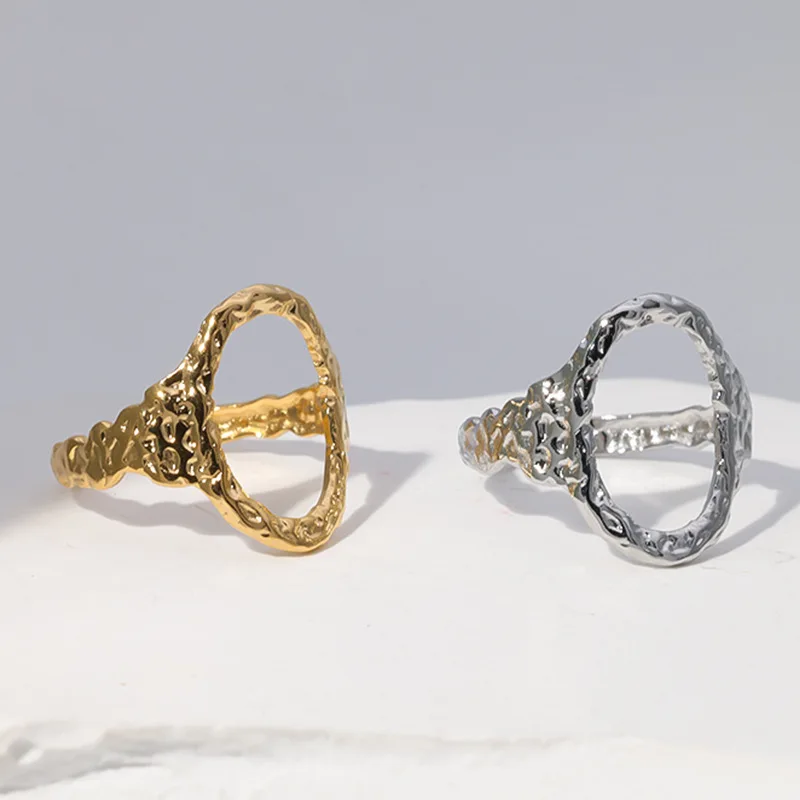 

Fashion Silver/Gold Color Hollow Geometric Open Finger Rings Minimalist Irregular Oval Ring Women Wedding Party Jewelry New