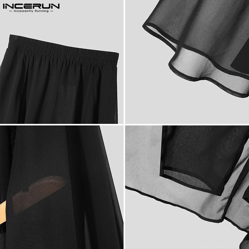 INCERUN прозрачные марлевые длинные брюки в американском стиле 2024 мужские