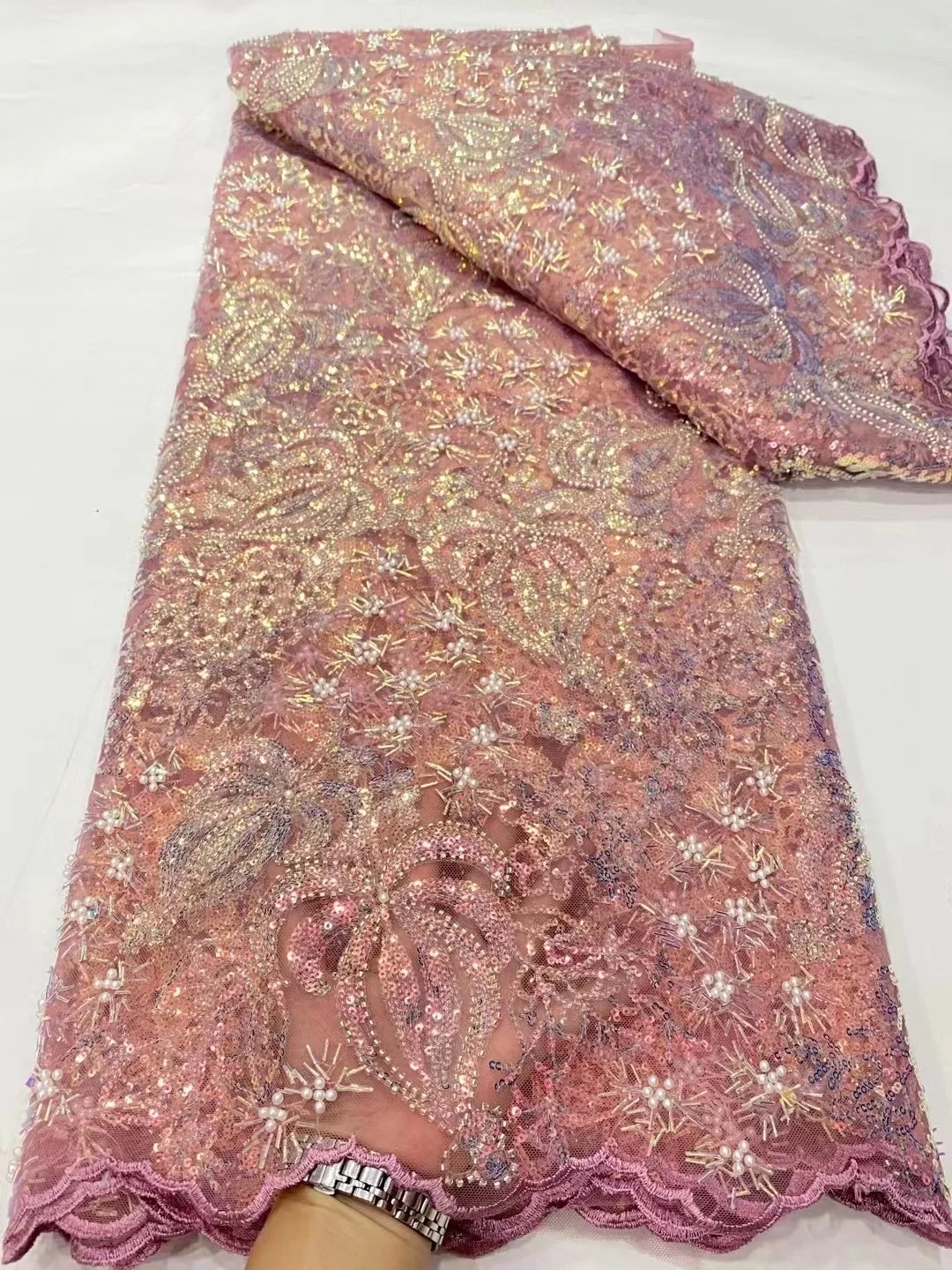 5 ярдов африканская кружевная ткань с блестками 2024 Высококачественная