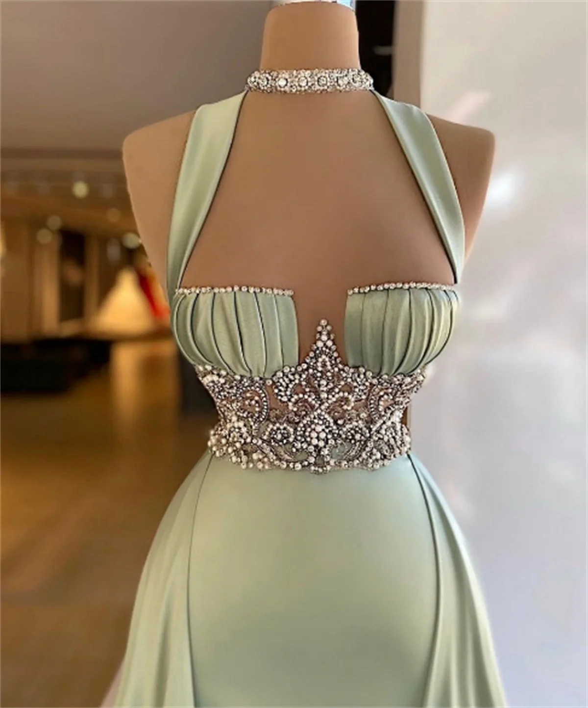 

Bespoke Mermaid Prom Evening Dress Green Sleeveless Gala Star Gorgeous Vestidos De Fiesta Elegantes Para Mujer Diamond 2023