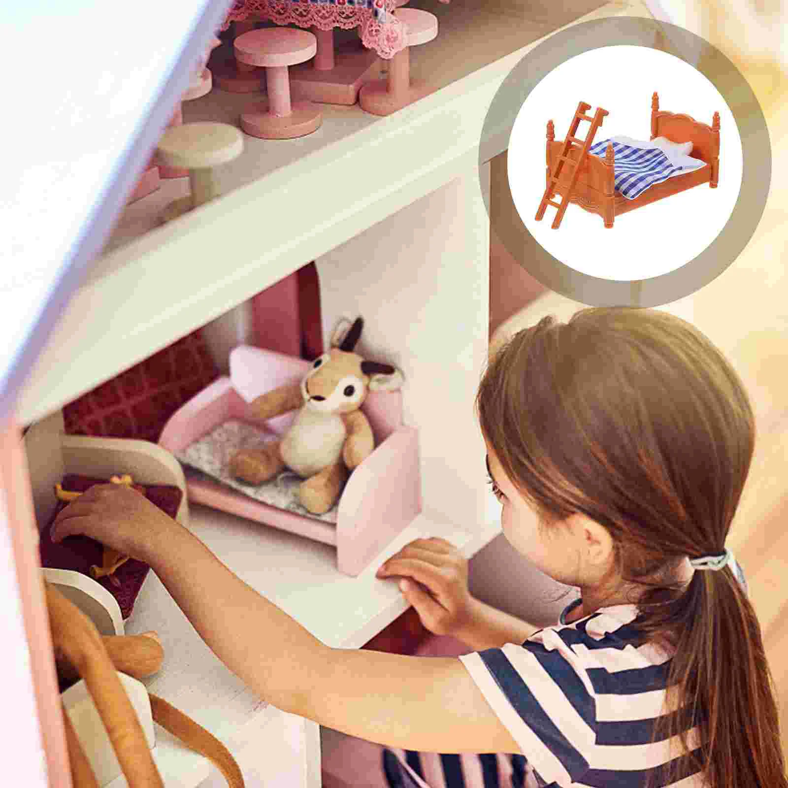 

Single Bed Mini House Adornment Kids Room Decor Furniture Models Cloth Bookshelf Decoration
