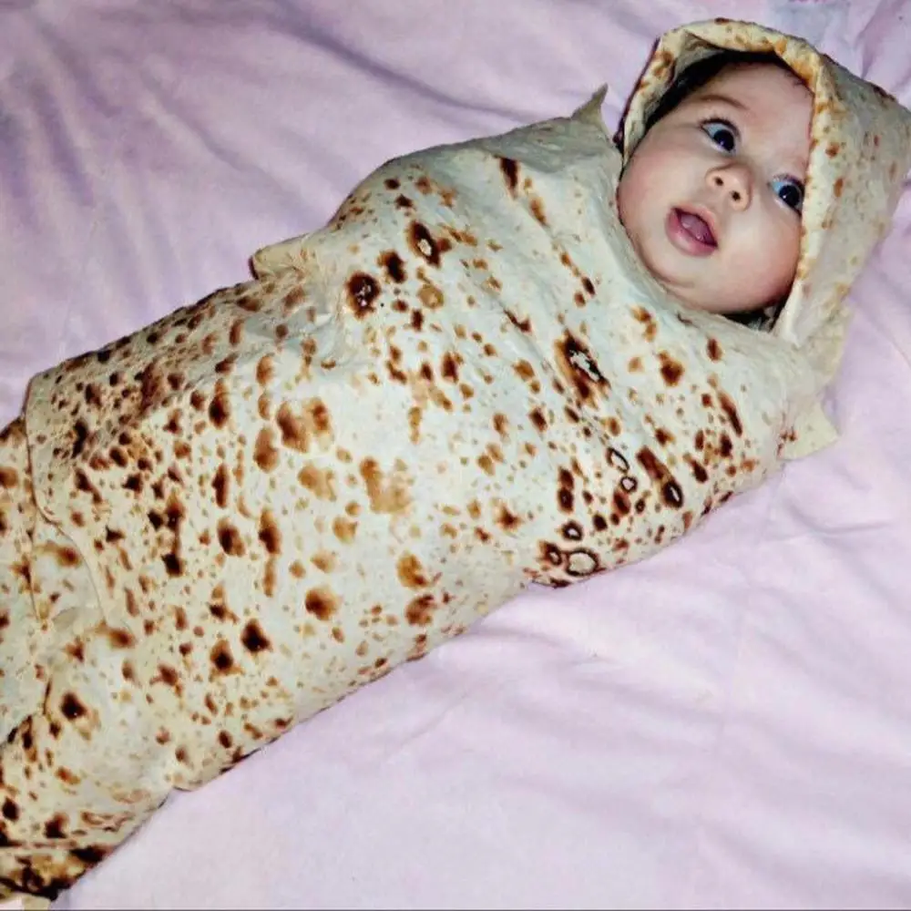 

Baby Wrap Blanket Baby Hat 2-Piece Burrito Blanket Fun Cotton Children’s Tortilla Pattern Swaddle Blanket