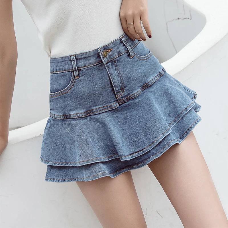 

Мини-юбка женская джинсовая трапециевидная, пикантная однотонная бальная юбка из денима в винтажном стиле, повседневная облегающая, с карманами, на лето