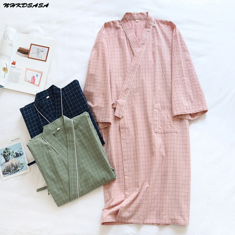 

Japanese-Style Kimono Pajamas Women Autumn New 100% Cotton Gauze Pajamas Nightgown Ladies SPA Yukata Homewear Long Pajamas