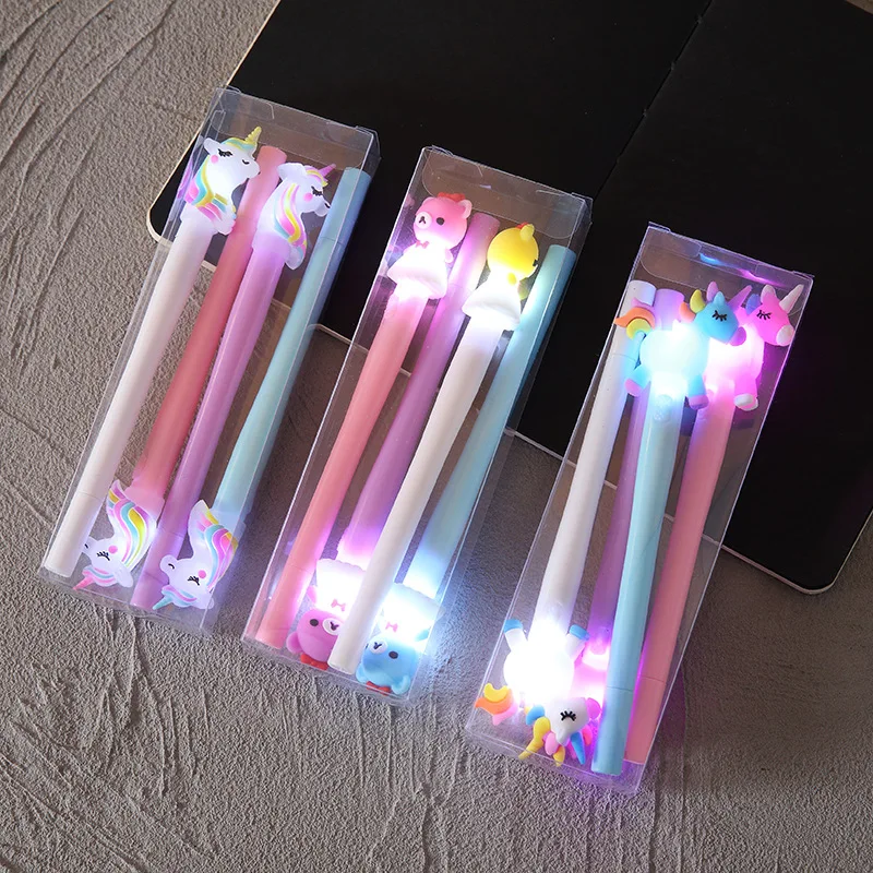 

12PCS/lot Kawaii Bear Pony Unicorn Luminous Pen 0.5mm Stationery Cute Gel Pens School Supplies