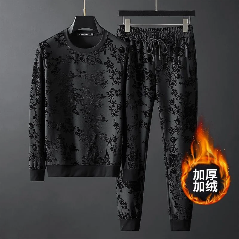 

Роскошный высококачественный осенне-зимний мужской свитер 2023 с круглым воротником жаккардовые листья корейский утепленный спортивный пид...