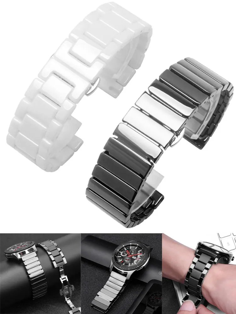 Ceramic Luxury strap For Samsung Galaxy watch 3 45mm 41mm/Active 2 46mm/42mm Gear S3 bracelet Huawei GT/2/2e 22mm watch band