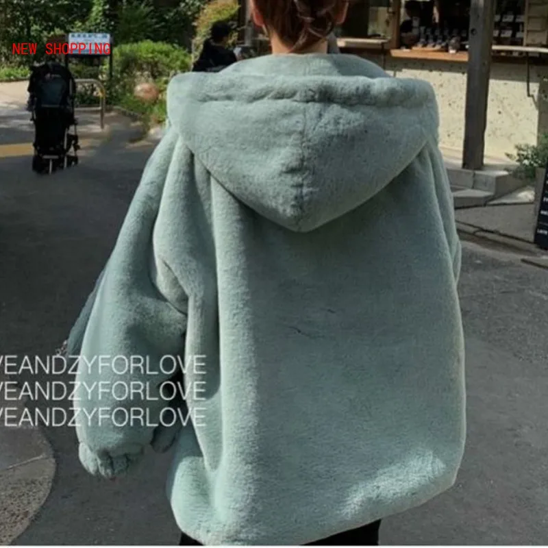 2023 Fashion Faux Fox Fur Coat White Winter Women Casual Warm Hooded Long Sleeve Soft Fox Fur Jacket Women Casaco Feminino New