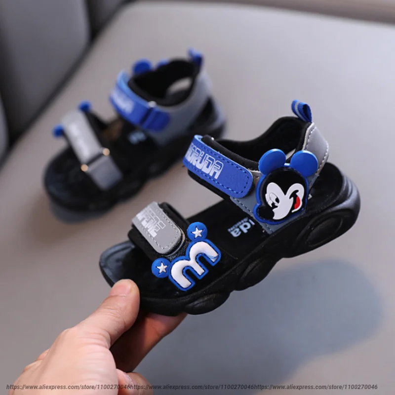 Disney Summer Non-slip Beach Shoes Girl Open Children's Sandals Mickey Boy Shoes Student Soft Toddler Kids Sandals Size 21-30
