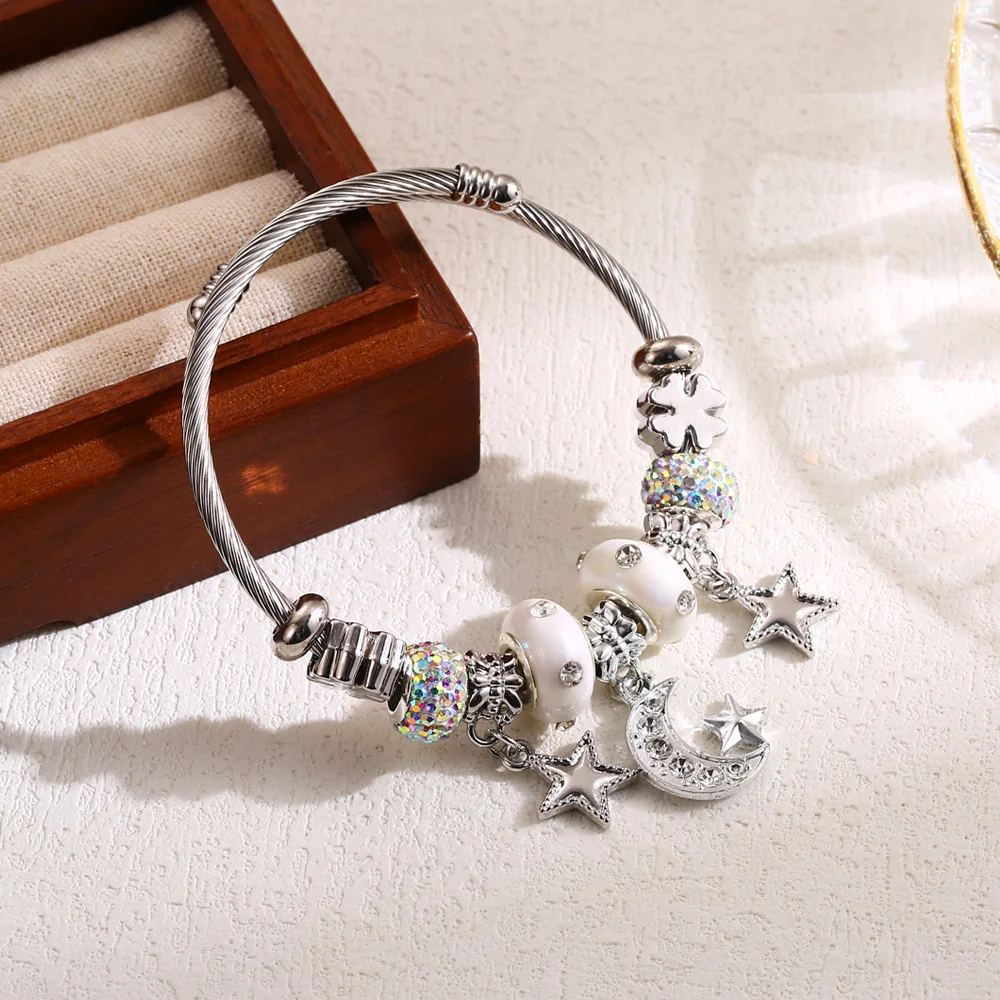 Браслеты со звездами и луной женские украшения из нержавеющей стали модные