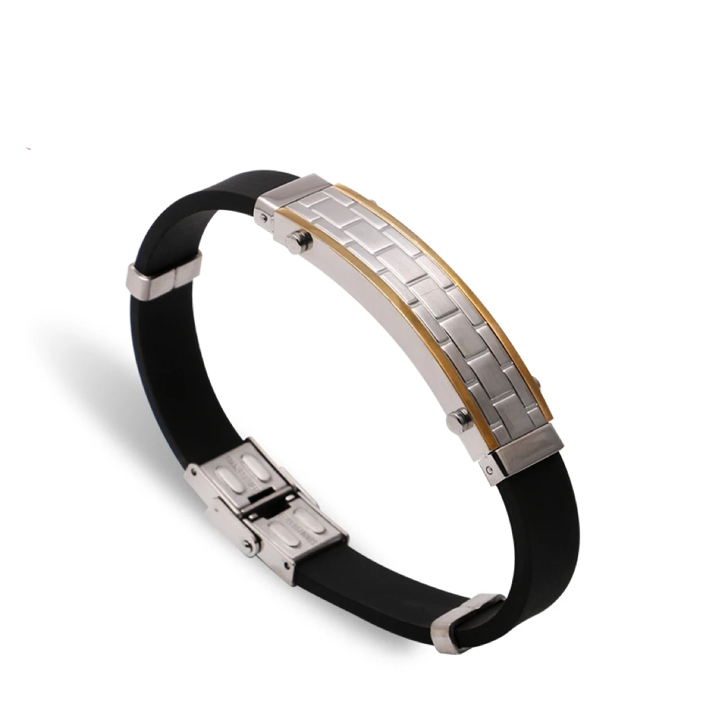 Мужской геометрический браслет из нержавеющей стали в стиле панк с силиконовым